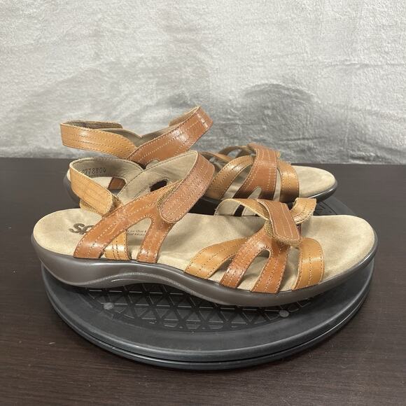 SAS Womens Size 10W Pier Heel Strap Sepia Leather Brown/Tan Comfort Sandals - Picture 1 of 8